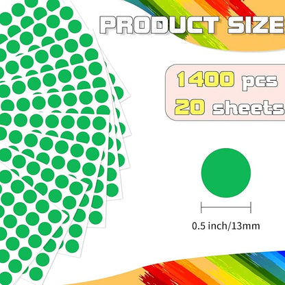 starboling Dot Stickers,1/2 Inch Dark Green Circle Stickers,1400pcs Self-Adhesive Writable Color Coding Labels,Round Labeling Stickers for Office Classroom Garage Sale, 0.5''