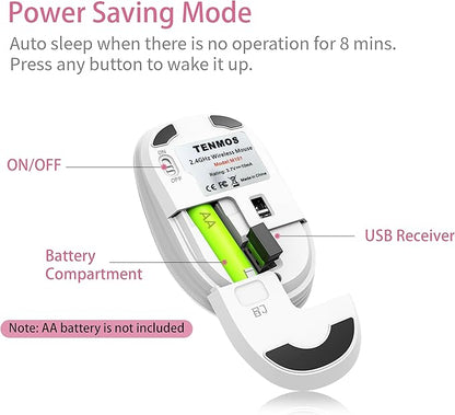 TENMOS M101 Wireless Mouse Cute Silent Computer Mice with USB Receiver, 2.4G Optical Wireless Travel Mouse 1600 DPI for Laptop, Notebook, PC, Computer (Butterfly)