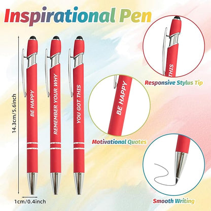 200 Piece Inspirational Pens Kit with Stylus Tip & Sayings – 100 Motivational Pen + 100 Individual Bags – Uplifting Quote & Positive Ideas – For Teachers, Office, School, Meetings, Team Events(Red)