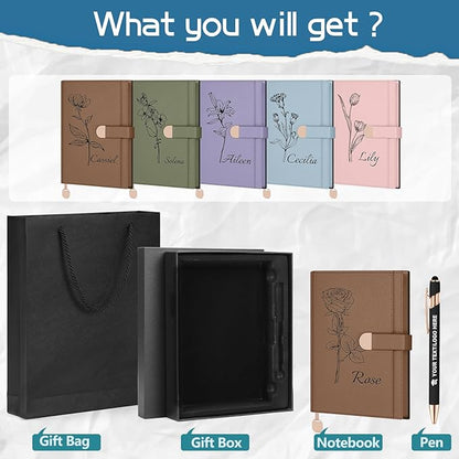 ENOMY Personalized A5 Notebook Set 300 Pages Custom Notebook PU Leather Personalized Journal with Storage Pocket for Writing College Office Business Gift, Blue