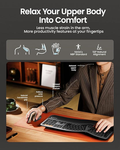 ProtoArc Ergonomic Mouse, EM11 NL Bluetooth Rechargeable Wireless Vertical Mouse, 3 Multi-Device Connectivity for Computer/PC/Laptop, 2.4GHz Optical Mice for Windows, Mac OS, Black Gold