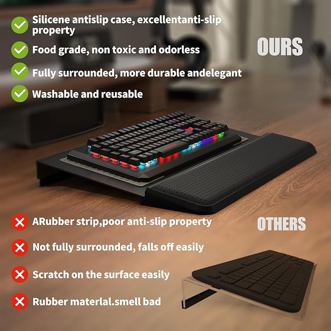 Computer Tilt Keyboard Stand - Acrylic Ergonomic Keyboard Holder for Easy Typing Working, Keyboard Riser with Comfortable Wrist Rest for Keyboard, Office, Home - Fits All Keyboard Sizes