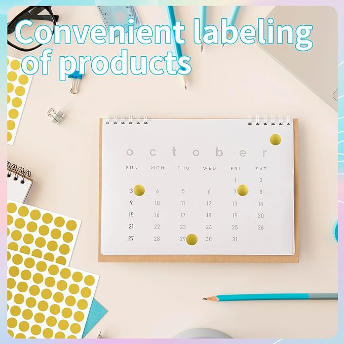 Dot Stickers - 1/2 Inch Gold Circle Labels, 1400pcs Writable Color Coding, Round Labeling for Office, Classroom, Garage Sale
