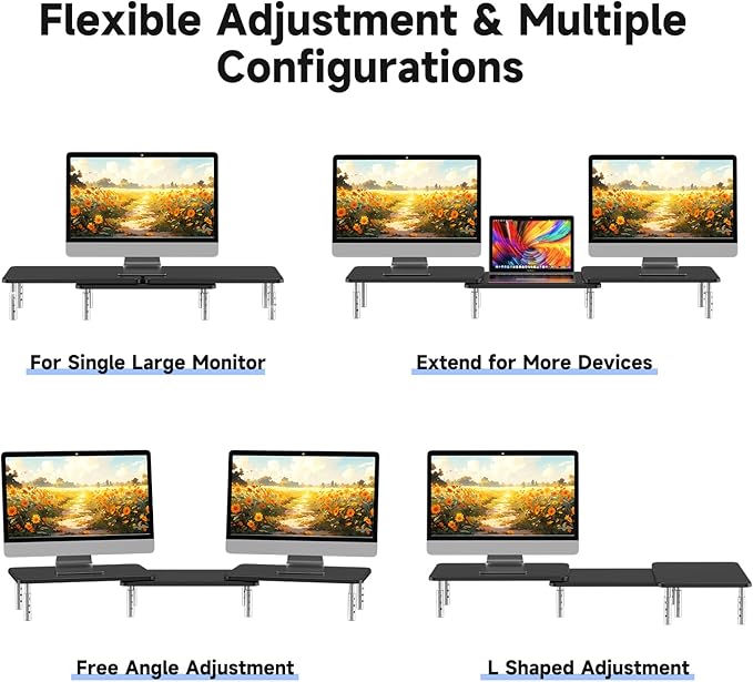 suptek Dual Monitor Laptop Stand Riser with Adjustable Length and Angle,Office Desktop Organizer Computer Stand for 2 Monitors for PC Monitor Laptop Printer(MST023)