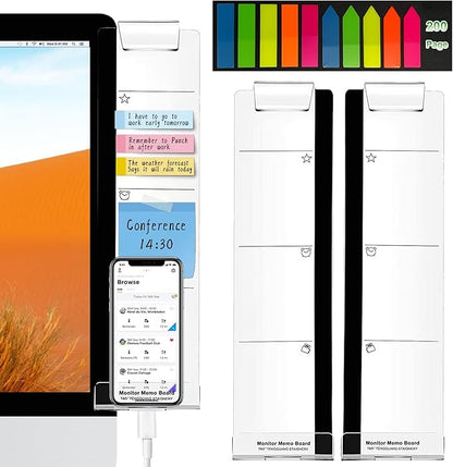 Office Desk Accessories 2pcs Multifunction Computer Monitor Memo Board - Transparent Computer Side Panel Memo Creative Monitor Side Panel Suitable for Office Home Desktop (Notepad Sticky Notes Set)