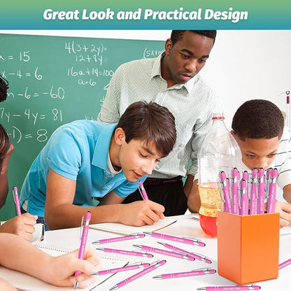 100 Piece Inspirational Pens Kit with Stylus Tip & Sayings – 50 Motivational Pen + 50 Individual Bags – Uplifting Quote & Positive Ideas – For Teachers, Office, School, Meetings, Team Events(Pink)