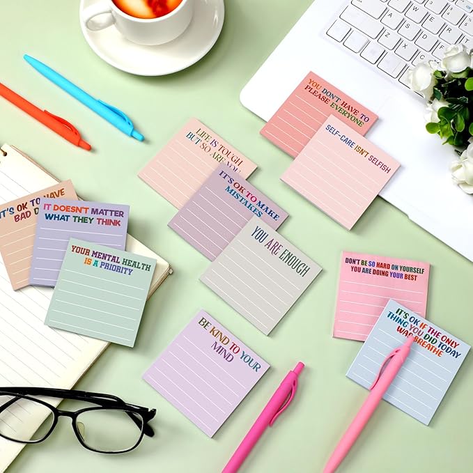 Yinder 24 Pcs Inspirational Sticky Notes Christmas Stocking Stuffers Motivational Sticky Notes Pad Employee Appreciation Gift Bulk for Teacher Nurse Coworker Office 3 x 3'' (Mental Health,Aesthetics)