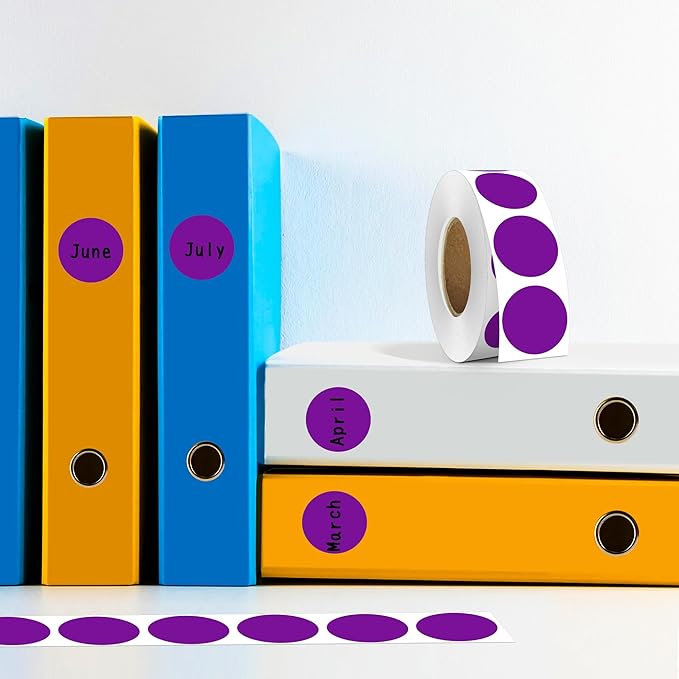 PARLAIM 1 Inch Round Color-Code Dot Stickers,10000per/10 Rolls dots Label Dispenser Box, Purple Circle Stickers Label for Office Home (Purple)