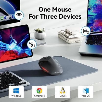TECKNET Ergonomic Mouse, Wireless Bluetooth Vertical Mouse, 4800 DPI Optical Tracking, 6 Adjustable DPI, Quiet Clicks, 2.4GHz with USB A Receiver, 12 Months Battery, 6 Buttons, Wide Compatibility