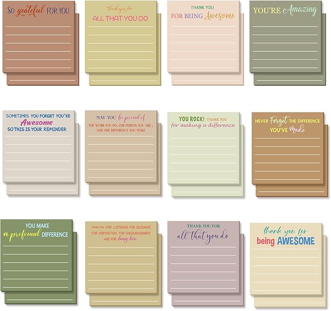 Yinder 24 Pcs Employee Appreciation Sticky Notes Xmas Gift Bulk Motivation Note Pads Mini Inspirational Note Gift for Teacher Nurse Staff Coworker Office Supply 3 x 3'' (Appreciation,Boho Color)