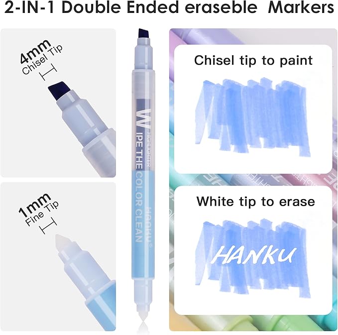 Erasable Highlighters,10 Colors,Cute Erasable Highlighter for Bibles Journaling Supplies,Pastel Highlighters Assorted Colors,Soft Chisel Tip No Bleed Through,Aesthetic Highlighters Erasable
