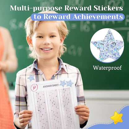 500 PCS Holographic Sparkly Silver Star Stickers, 1 inch Self Adhesive Metallic Glitter Foil Stickers Sparkly Star Sticker Reward Behavior Chart Labels for Kids Students Teachers Supplies