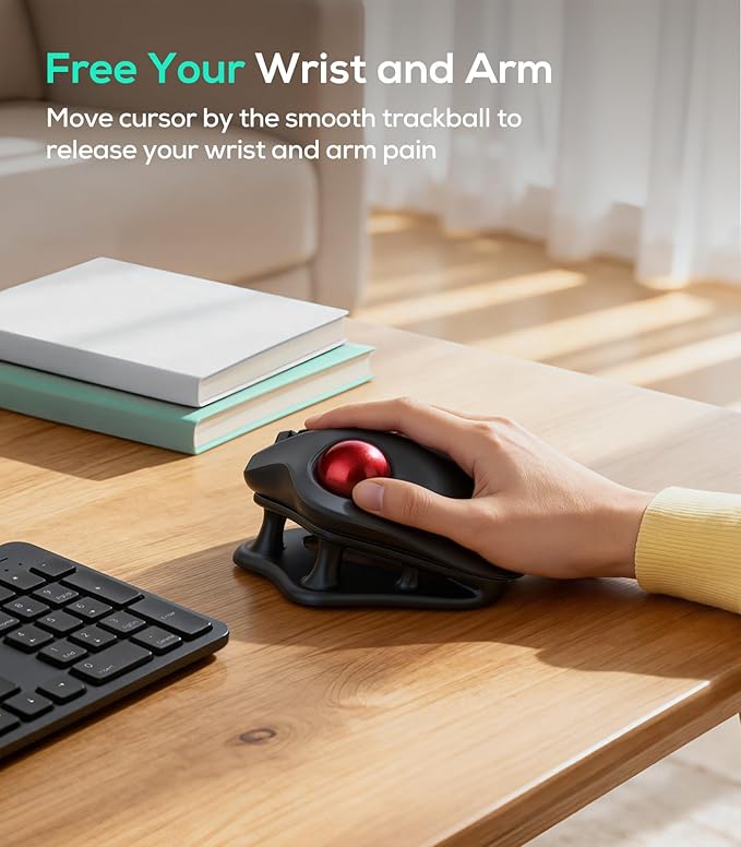 Nulea M511 Wireless Trackball Mouse, Rechargeable Ergonomic Thumb-Control Mouse with Tilt Stand, Smooth & Precision Tracking, 3 Device Connection (Bluetooth or USB Receiver), for PC/Mac/Laptop-Red