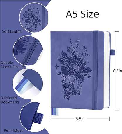 Lined Journal Notebook 365 Pages, A5 Leather Journals for Writing Women & Men, Hardcover Notebook with 100GSM Thick Paper, Daily Journal Notebook for Travel, Work, School, Note Taking, College Ruled