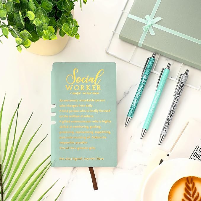 5 Pcs Employee Appreciation Gift Leather Journal Notebook 3 Ballpoint Pens with Box Thank You for Boss Emergency Nurses Medical Assistant Lady Coworker Teacher Social Worker(Green)