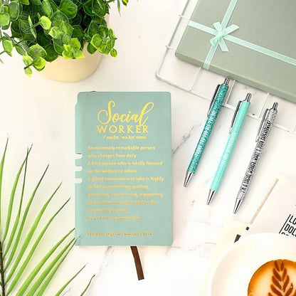 5 Pcs Employee Appreciation Gift Leather Journal Notebook 3 Ballpoint Pens with Box Thank You for Boss Emergency Nurses Medical Assistant Lady Coworker Teacher Social Worker(Green)