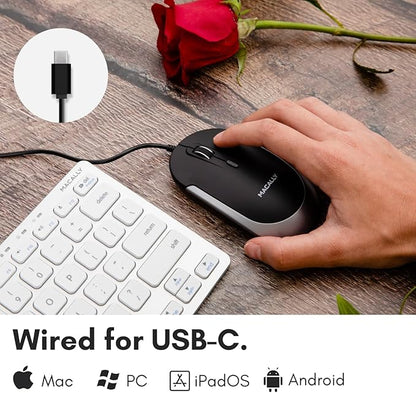 Macally USB Type C Mouse - Slim & Compact Design - USB C Mouse for MacBook Pro iMac PC etc. - Simple 3 Button & Scroll Wheel Layout with DPI Switch - Comfortable Plug & Play Apple Wired Mouse USBC
