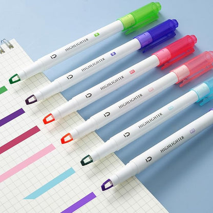 M&G 6 Pcs Cute Dual Tip Highlighters, Rainbow Color No Bleed Dry Quick Chisel Tip Highlighters, Perfect for School,Office, Bible, Notes (Rainbow)