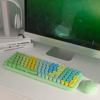 Wireless Keyboards and Mouse Combos, UBOTIE Colorful Gradient Rainbow Colored Retro Typewriter Flexible Keyboard, 2.4GHz Connection and Optical Mouse