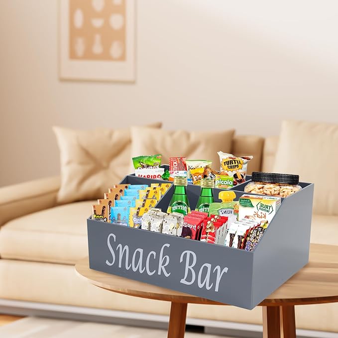 Snack Organizer for Countertop, 4 Compartments Acrylic Snack Organizer, Snack Container Holder for Kitchen Pantry Organizer and Storage-Grey