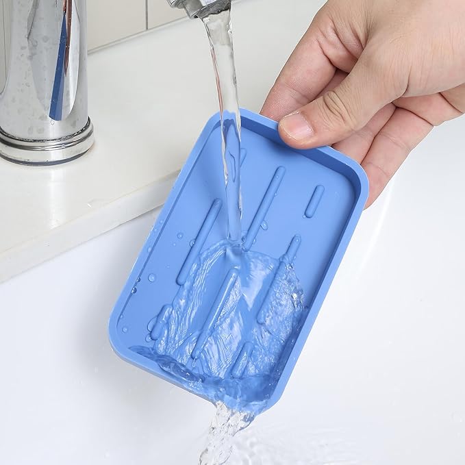 Silicone Kitchen Sink Organizer Tray for Multiple Usage,Easy Clean Sponges Holder for Kitchen Bathroom Counter or Sink,Dish Soap Dispenser,Scrubber,Bottle,Cup Lichen Blue 4.9”x 3.2”