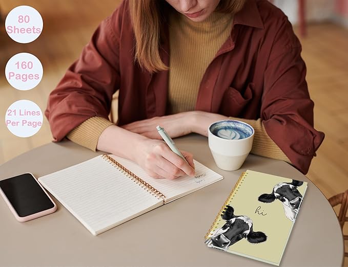 Cow Notebook Journal,Yellow Cute Animal Notebook Journal for School Women Teen Girls Kids,Gifts for Cow Lovers,Hardcover Spiral Notebooks for Work Notes Journaling,5.5x8.3 Inch