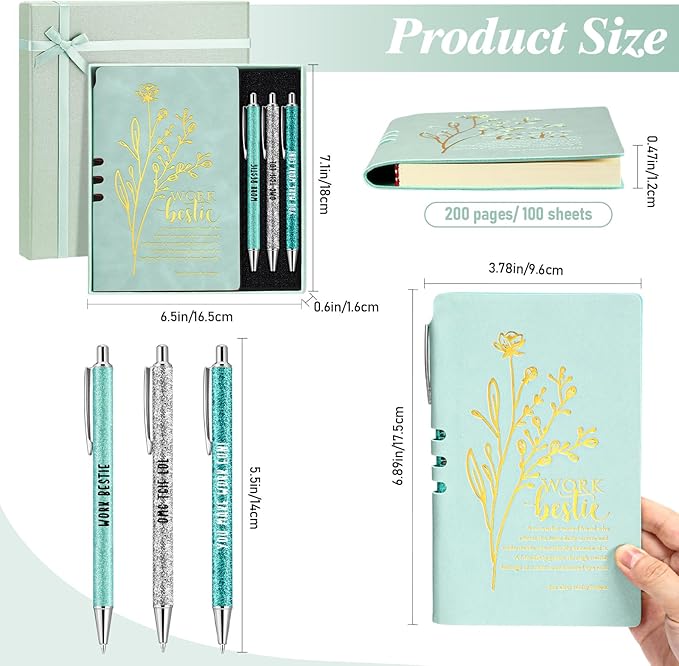 5 Pcs Work Besties Gifts for Women Set Leather Journal Ballpoint Pens with Box Thank You Appreciation Gift for Thanksgiving Christmas Birthday Work Bestie Gifts Coworker Friend (Green)