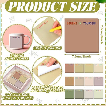 Yinder 24 Pcs Inspirational Sticky Notes Christmas Stocking Stuffers Motivational Sticky Notes Pad Employee Appreciation Gift Bulk for Teacher Nurse Coworker Office 3 x 3'' (Motivation,Boho)