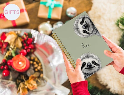 Sloth Notebook Journal,Green Cute Animal Notebook Journal for School Women Teen Girls Kids,Gifts for Sloth Lovers,Hardcover Spiral Notebooks for Work Notes Journaling,5.5x8.3 Inch