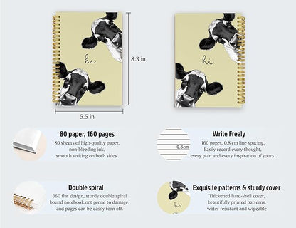 Cow Notebook Journal,Yellow Cute Animal Notebook Journal for School Women Teen Girls Kids,Gifts for Cow Lovers,Hardcover Spiral Notebooks for Work Notes Journaling,5.5x8.3 Inch