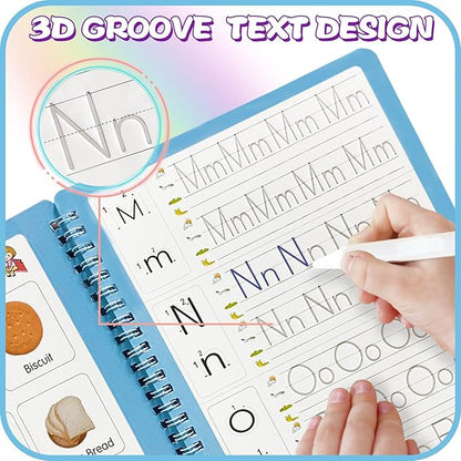 Upgraded Large Size Magic Practice Copybook for Kids, Reusable Writing Practice Book, Preschool Copybook (4 Books with Pens) - Pink Bag