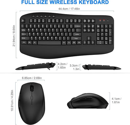 Wireless Keyboard Mouse Combo, EDJO 2.4G Full-Sized Ergonomic Keyboard with Comfortable Palm Rest and Optical Wireless Mouse for Windows, Mac OS PC/Desktops/Laptops (Black)