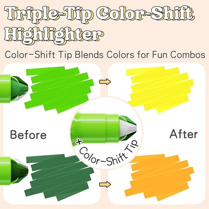 24-Color Triple-Tip Highlighters Assorted Colors, 6-Pack No-Bleed Highlighters with 2 Highlight Tips & 1 Color-Shift Tip for Journaling, Note Taking, Drawing & Planning