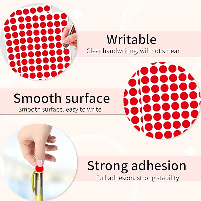 Starboling Dot Stickers - 1400pcs Self-Adhesive Writable Color Coding Labels, 1/2 Inch Red Circle Stickers for Office, Classroom, Garage Sale