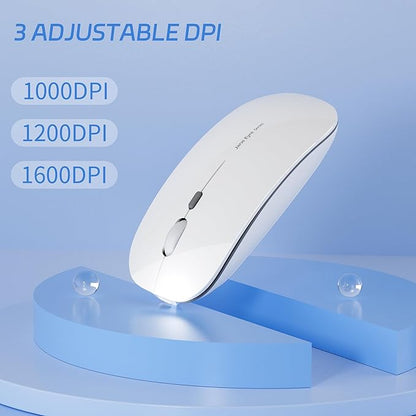 Uciefy Q5 Slim Rechargeable Wireless Mouse, 2.4G Portable Optical Silent Ultra Thin Wireless Computer Mouse with USB Receiver and Type C Adapter, Compatible with PC, Laptop, Notebook, Desktop White