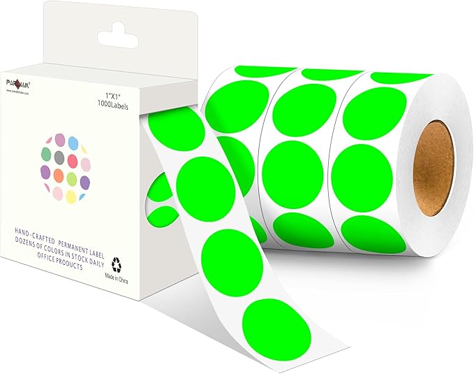 PARLAIM 4 Rolls 4000PCS 1 inch Round Color Coding Circle Dot Labels, Color- Coding Label Sticker for Home Office Classroom (Fluorescent Green)