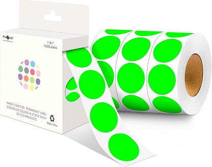 PARLAIM 4 Rolls 4000PCS 1 inch Round Color Coding Circle Dot Labels, Color- Coding Label Sticker for Home Office Classroom (Fluorescent Green)