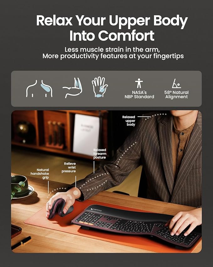 ProtoArc Ergonomic Mouse, EM11 NL Wireless Vertical Mouse, Ergo Mouse with Multi-Device, USB-C Rechargeable Mice for Windows, Mac OS, PC/Notebook/Laptop,Wine Red