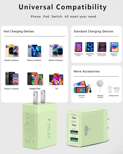 USB C Wall Charger 2-Pack, 40W 4-Port USB C Charger Block PD Power Delivery Fast Type C Charging Block Plug for iPhone 16/15/14/13/12/11/Pro Max, XS/XR/X, iPad, Samsung, Android Phones Charger Cube