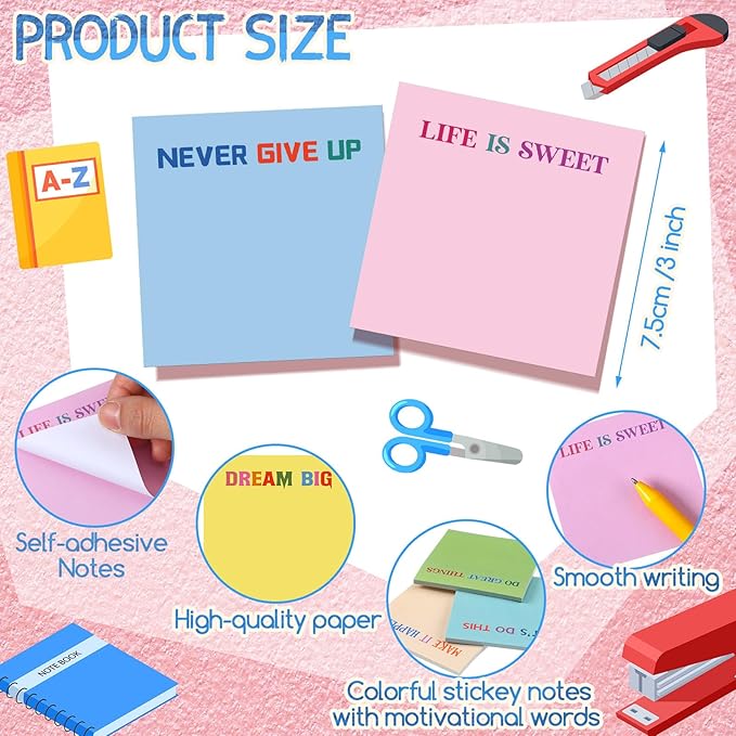 Yinder 24 Pcs Inspirational Sticky Notes Christmas Stocking Stuffers Motivational Sticky Notes Pad Employee Appreciation Gift Bulk for Teacher Nurse Coworker Office 3 x 3'' (Motivational,Gentle Color)