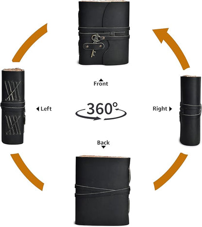 LEATHER VILLAGE Vintage Leather Journal – 200 Handmade Vintage Deckle Edge Paper – Leather bound Journal For Women Men – Vintage Key Closure - Book of Shadows - Black - 8X6 inches (A5)