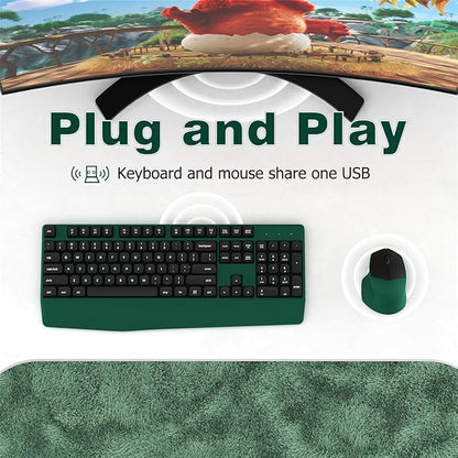 Wireless Keyboard and Mouse Combo, Ergonomic Keyboard with Wrist Rest and Mouse, 2.4Ghz Wireless Connection, Compatible with PC/Laptop/Windows/Mac for Home and Office Use (Black Green)