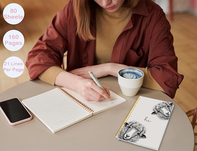 Sheep Gifts,Sheep Gifts Notebook Journal for Women,Cute Animal Lovers Gift Notebook Journal for Kids,Sheep Themed Gift Stuff,Hardcover Spiral Notebooks for Writing,5.5x8.3 Inch