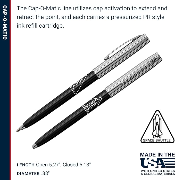 Fisher Space Pen Cap-O-Matic Space Pen, Space Shuttle Imprint, Ballpoint, Black Ink
