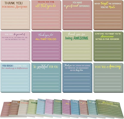 Yinder 48 Pcs Employee Appreciation Sticky Notes Xmas Gift Bulk Motivation Note Pads Mini Inspirational Note Gift for Teacher Nurse Staff Coworker Office Supply 3 x 3'' (Appreciation, Morandi)