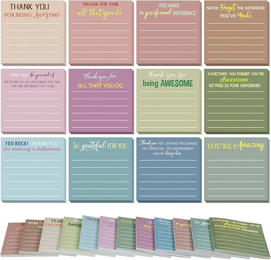 Yinder 12 Pcs Employee Appreciation Sticky Notes Xmas Gift Bulk Motivation Note Pads Mini Inspirational Note Gift for Teacher Nurse Staff Coworker Office Supply 3 x 3'' (Appreciation,Morandi Color)