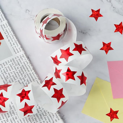500 PCS Holographic Red Star Stickers, 1 inch Self Adhesive Metallic Glitter Foil Stickers Sparkly Star Sticker Reward Behavior Chart Labels for Kids Students Teachers Supplies