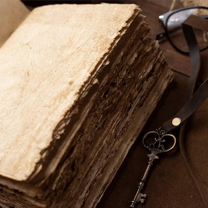 Vintage Leather Journal - Antique Handmade Deckle Edge Vintage Paper Leather Bound Journal - Book of Shadows Journal - Leather Sketchbook - Drawing Journal - Great Gift (Vintage Brown, 9"x6")