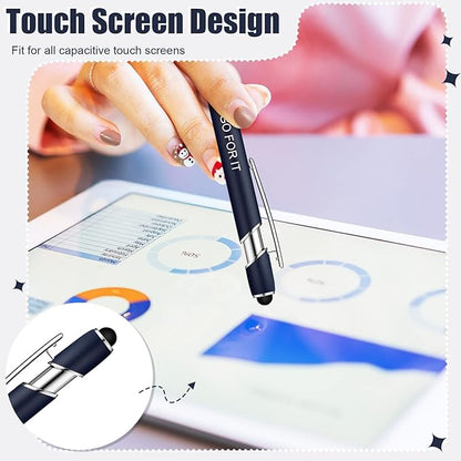 Zonon 12 Pcs Inspirational Pens Bulk Funny Ballpoint Pen with Stylus Tip Motivational Gifts for Christmas Teacher Coworkers Nurse School Office Supplies(Navy,Motivational Style)