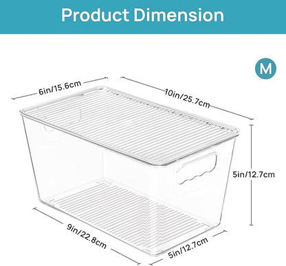 Vtopmart 6 Pack Clear Stackable Storage Bins with Lids, Medium Plastic Containers with Handle for Pantry Organizer and Storage,Perfect for Kitchen,Fridge,Cabinet, Closet,Bathroom Organization